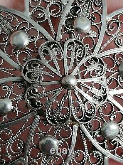 Antique Openwork Flower Brooch in Solid Silver