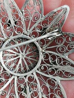 Antique Openwork Flower Brooch in Solid Silver