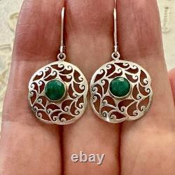 Antique Openwork Solid Silver Earrings with a Very Beautiful Emerald