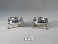 Antique Pair of Small Round Table Salt Cellars in Solid Silver England
