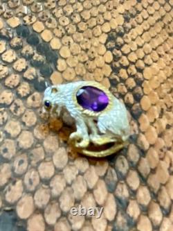 Antique Panther Brooch in Solid Silver with Gold Finish, Amethyst, and Blue Sapphire