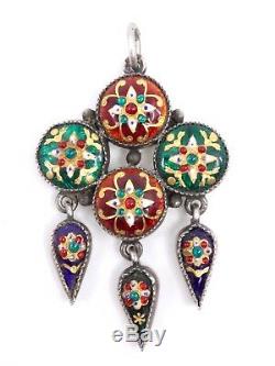 Antique Pendant In Sterling Silver And Enamels Bressans Xixeme