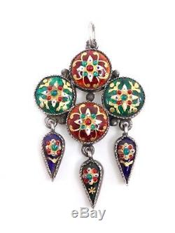 Antique Pendant In Sterling Silver And Enamels Bressans Xixeme