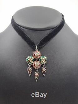 Antique Pendant In Sterling Silver And Enamels Bressans Xixeme