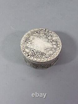Antique Pill Box Islamic Art 19th Century Algeria Mahmoud II 1823 Solid Silver