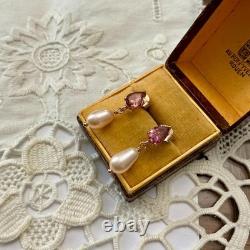 Antique Pink Tourmaline Pearl Solid Silver Vermeil Earrings