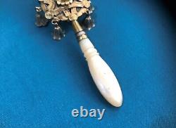 Antique Rattle Sipper In Vermeil & Solid Silver Mother Of Pearl Baby Collection