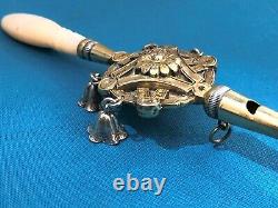 Antique Rattle Sipper In Vermeil & Solid Silver Mother Of Pearl Baby Collection