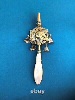 Antique Rattle Sipper In Vermeil & Solid Silver Mother Of Pearl Baby Collection