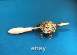 Antique Rattle Sipper In Vermeil & Solid Silver Mother Of Pearl Baby Collection