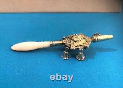 Antique Rattle Sipper In Vermeil & Solid Silver Mother Of Pearl Baby Collection