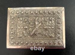 Antique Rectangular Box in Solid Silver and Wood Asian Art Nouveau