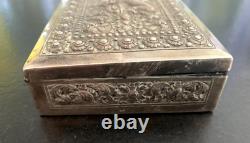 Antique Rectangular Box in Solid Silver and Wood Asian Art Nouveau