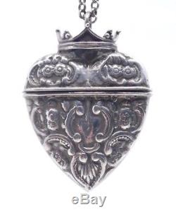 Antique Reliquary Box Pendant Heart Crowned Sterling Silver XIX (2)