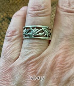 Antique Ring 1900 Solid Silver Fully Carved Wide