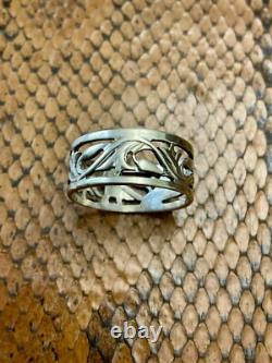 Antique Ring 1900 Solid Silver Fully Carved Wide