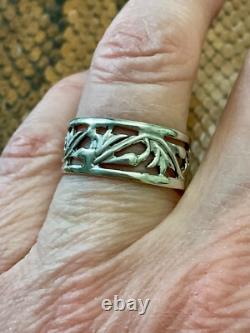 Antique Ring 1900 Solid Silver Fully Carved Wide