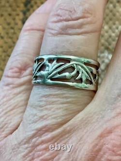 Antique Ring 1900 Solid Silver Fully Carved Wide
