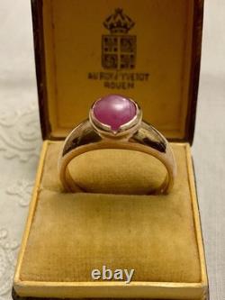 Antique Ring Beautiful Cabochon Ruby, Solid Silver Rose Gold Vermeil