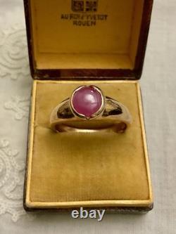 Antique Ring Beautiful Cabochon Ruby, Solid Silver Rose Gold Vermeil