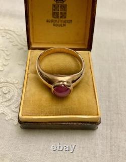 Antique Ring Beautiful Cabochon Ruby, Solid Silver Rose Gold Vermeil