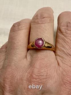 Antique Ring Beautiful Cabochon Ruby, Solid Silver Rose Gold Vermeil