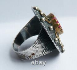Antique Ring In Solid Argent + Rubis Silver Ring Antique Jewel
