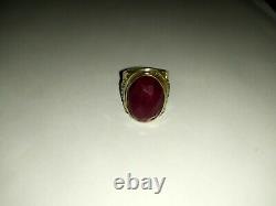Antique Ring In Solid Silver 925 Large Garnet Cut In Cabochon