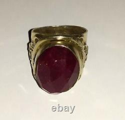 Antique Ring In Solid Silver 925 Large Garnet Cut In Cabochon