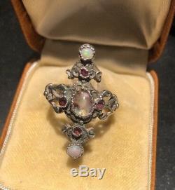 Antique Ring In Sterling Silver 800 And Opal Amethyst 1900