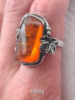 Antique Ring Solid Silver Amber