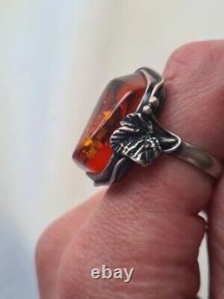 Antique Ring Solid Silver Amber