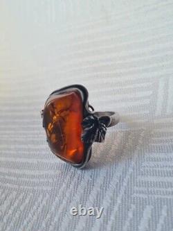 Antique Ring Solid Silver Amber