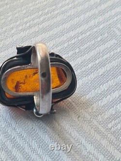 Antique Ring Solid Silver Amber