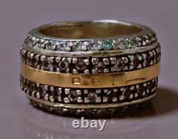 Antique Ring in STERLING SILVER and GOLD, stone paving, vintage jewelry