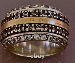 Antique Ring in STERLING SILVER and GOLD, stone paving, vintage jewelry