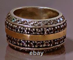 Antique Ring in STERLING SILVER and GOLD, stone paving, vintage jewelry