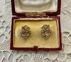 Antique Rose Gold Solid Silver Earrings with Colombian Emeralds