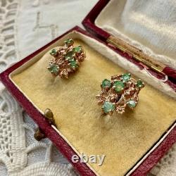 Antique Rose Gold Solid Silver Earrings with Colombian Emeralds