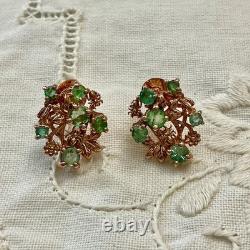 Antique Rose Gold Solid Silver Earrings with Colombian Emeralds