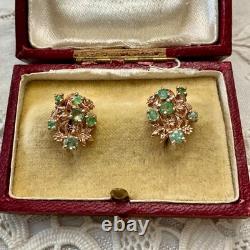 Antique Rose Gold Solid Silver Earrings with Colombian Emeralds