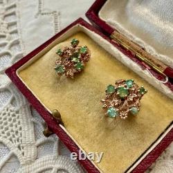 Antique Rose Gold Solid Silver Earrings with Colombian Emeralds