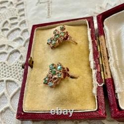Antique Rose Gold Solid Silver Earrings with Colombian Emeralds