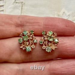 Antique Rose Gold Solid Silver Earrings with Colombian Emeralds