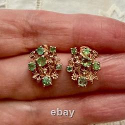 Antique Rose Gold Solid Silver Earrings with Colombian Emeralds