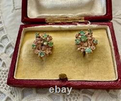 Antique Rose Gold Solid Silver Earrings with Colombian Emeralds