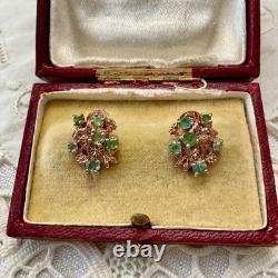 Antique Rose Gold Solid Silver Earrings with Colombian Emeralds