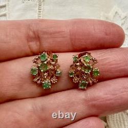 Antique Rose Gold Solid Silver Earrings with Colombian Emeralds
