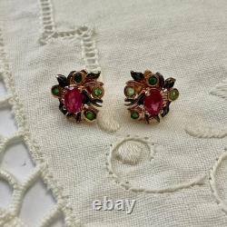 Antique Rose Gold / Sterling Silver Earrings with Rubies and Emeralds