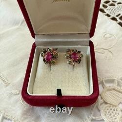 Antique Rose Gold / Sterling Silver Earrings with Rubies and Emeralds